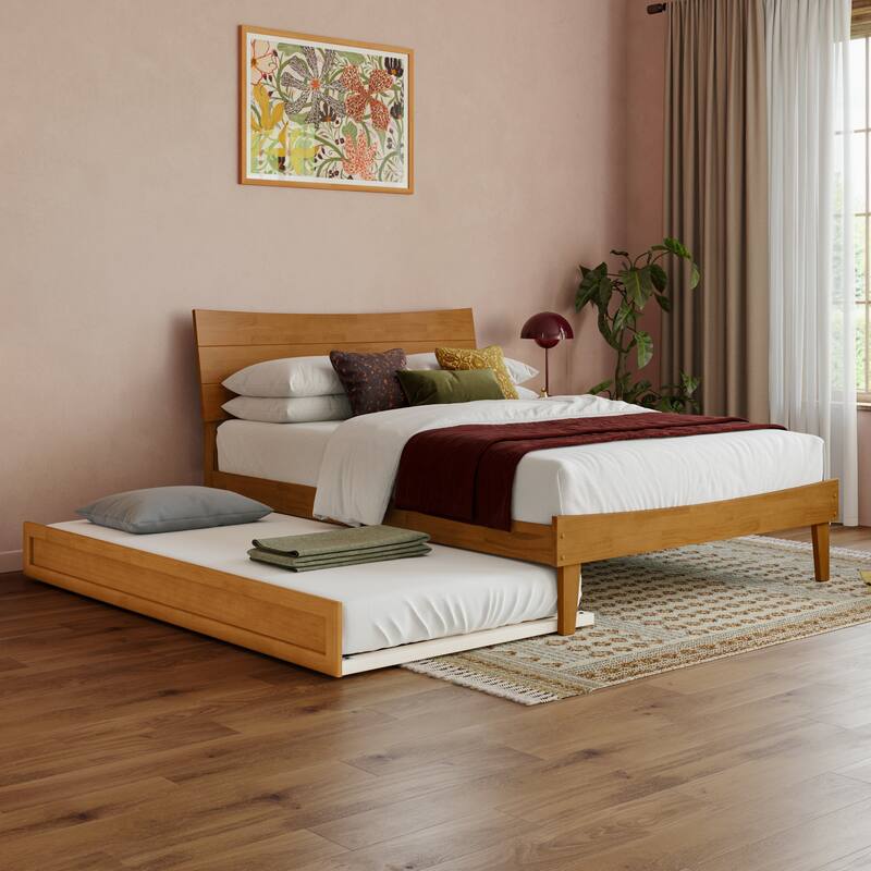Phoenix Wood Platform Bed with Trundle - Light Toffee - Full