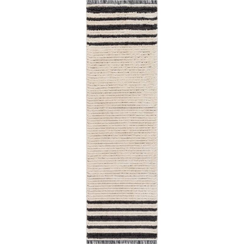 Well Woven Maya Adriel Solid Border Pattern High Low Area Rug - Ivory - 2' 3" x 7' 3"