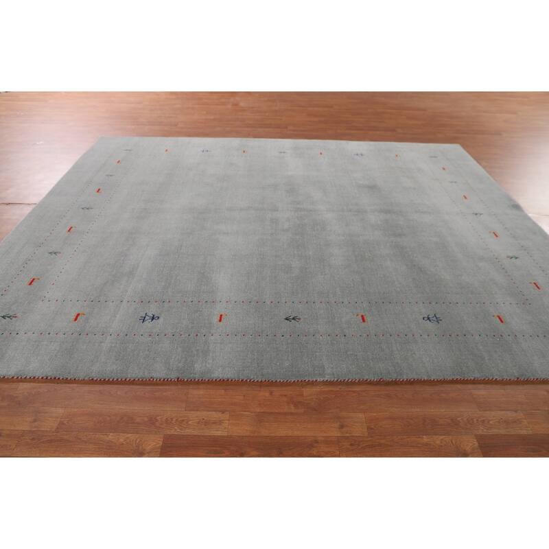 Silver Gray Gabbeh Indian Area Rug Handmade Wool Carpet - 7'8"x 9'10"