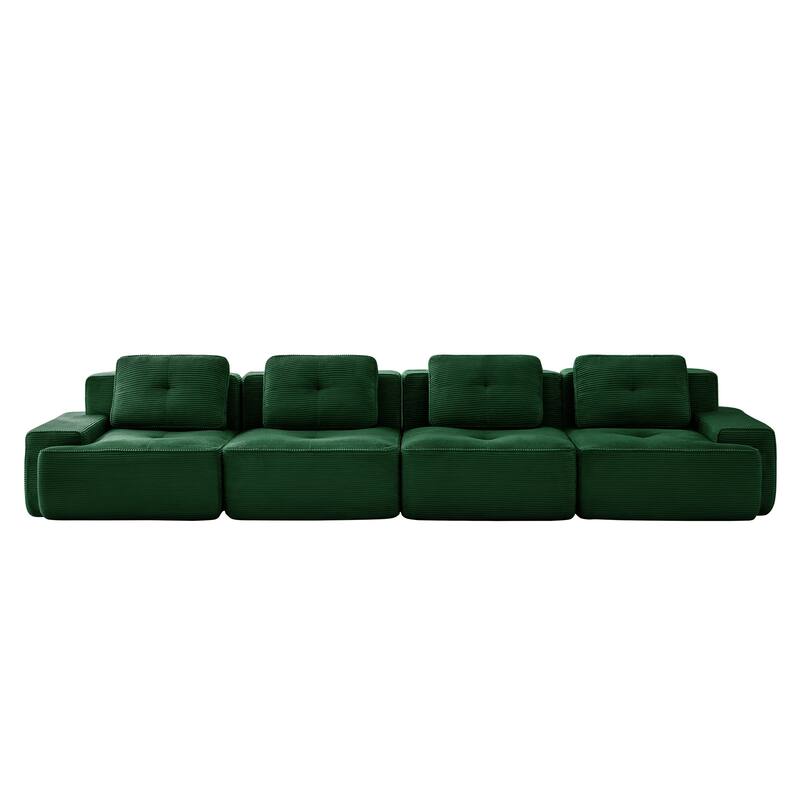 153" Modern Modular Corduroy Sectional Sofa, 4-Seater, Tufted Design