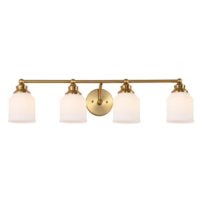 JONATHAN Y Jayne Iron/Frosted Glass LED Vanity Light - 4-Light - Brass Gold/White