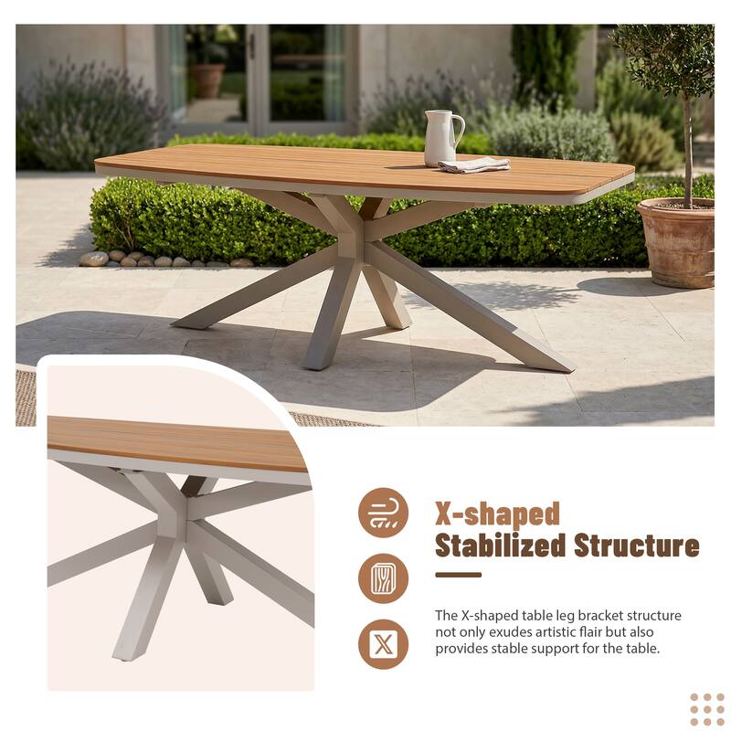 7-Piece Outdoor Dining Set Acacia Wood Rope-Woven Arm Chairs and Dining Table with X-Shaped Legs