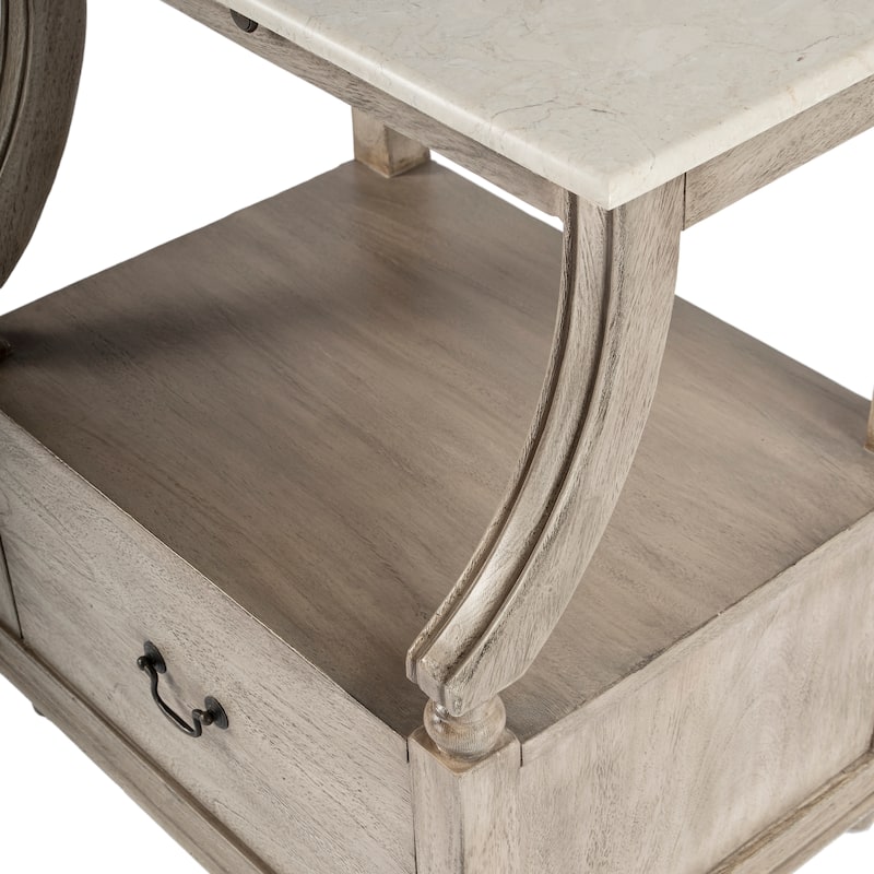 Mabel Genuine Marble and Wood 1-Drawer Nightstand