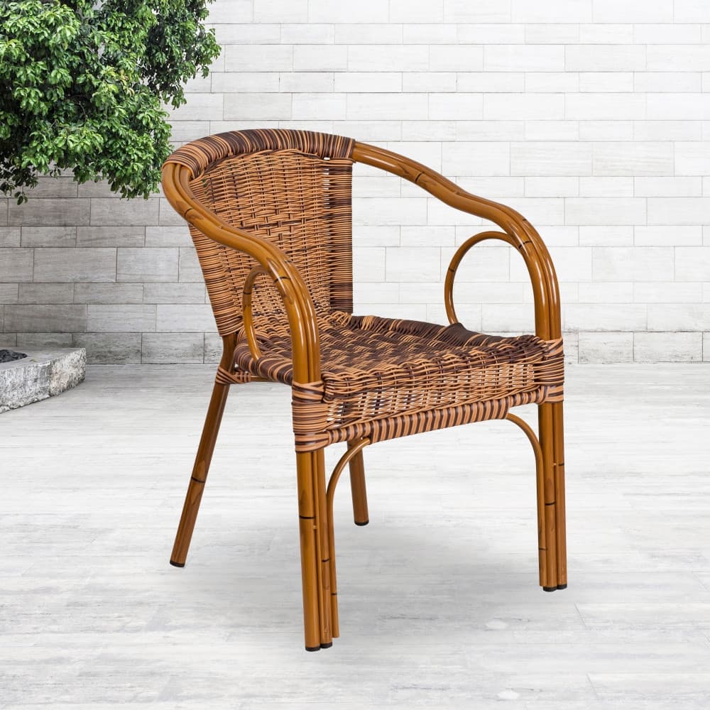 Rattan Restaurant Patio Chair with Bamboo-Aluminum Frame