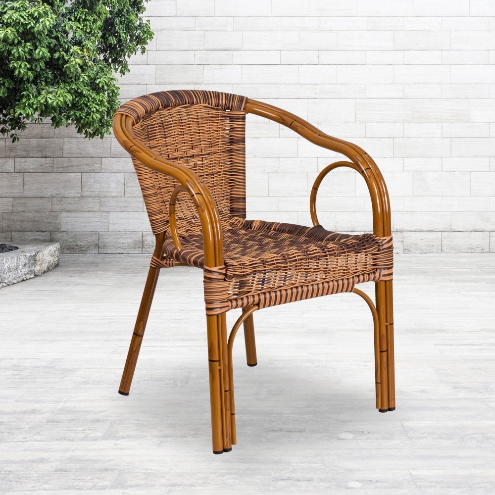 Rattan Restaurant Patio Chair with Bamboo-Aluminum Frame