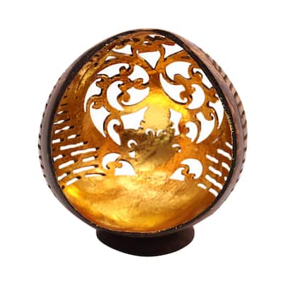 Handmade Golden Palace Coconut Shell Catchall (Indonesia) - 5" H x 3.9" W x 3.5" D