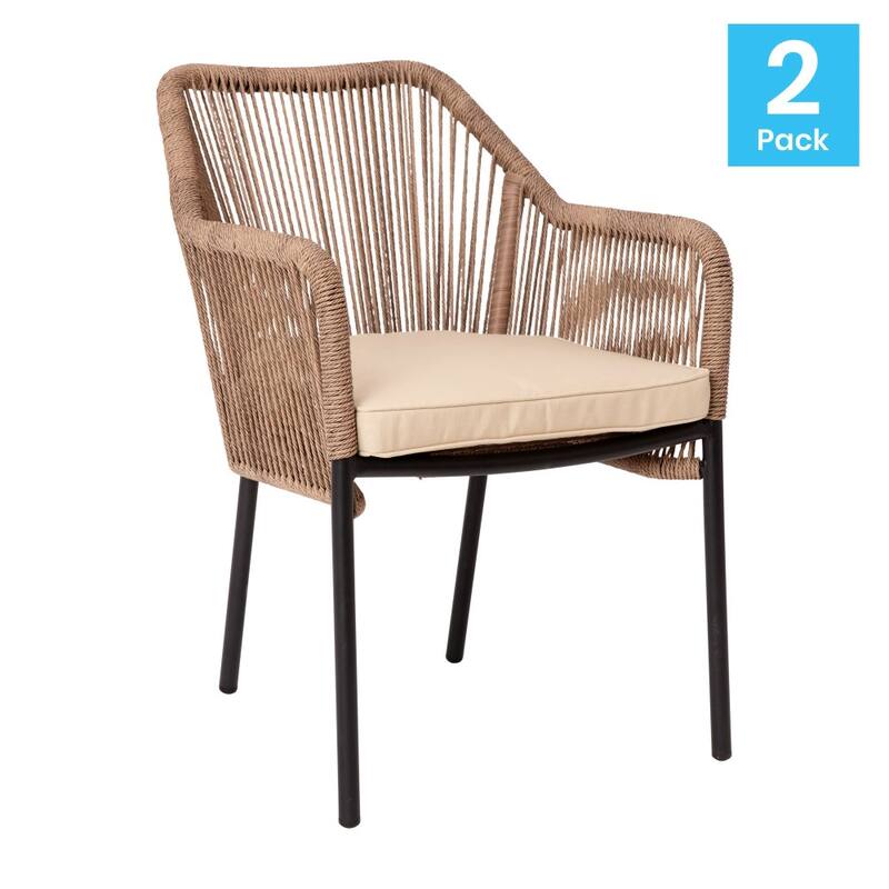 Woven Indoor/Outdoor Stacking Club Chairs - Cushions-Set of 2
