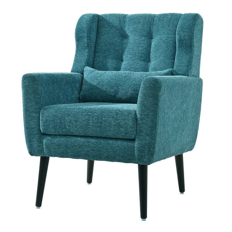 Modern Chenille Upholstered Armchair with Pillow and Solid Wood Leg