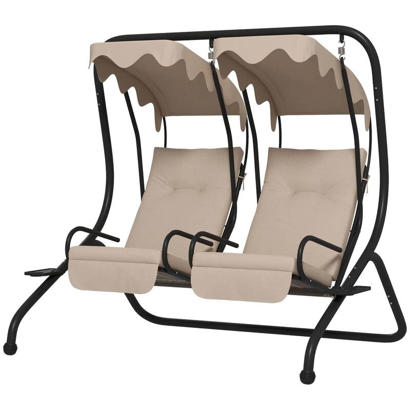 Cozy 2-Seater Outdoor Swing Chair with Cup Holder and Removable Canopy