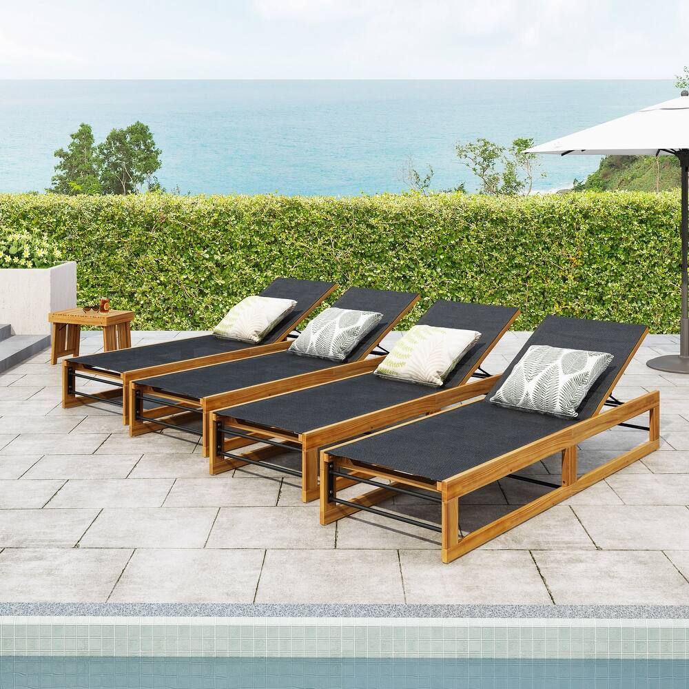 Emile Outdoor Mesh and Wood Chaise Lounge (Set of 4) by Christopher Knight Home