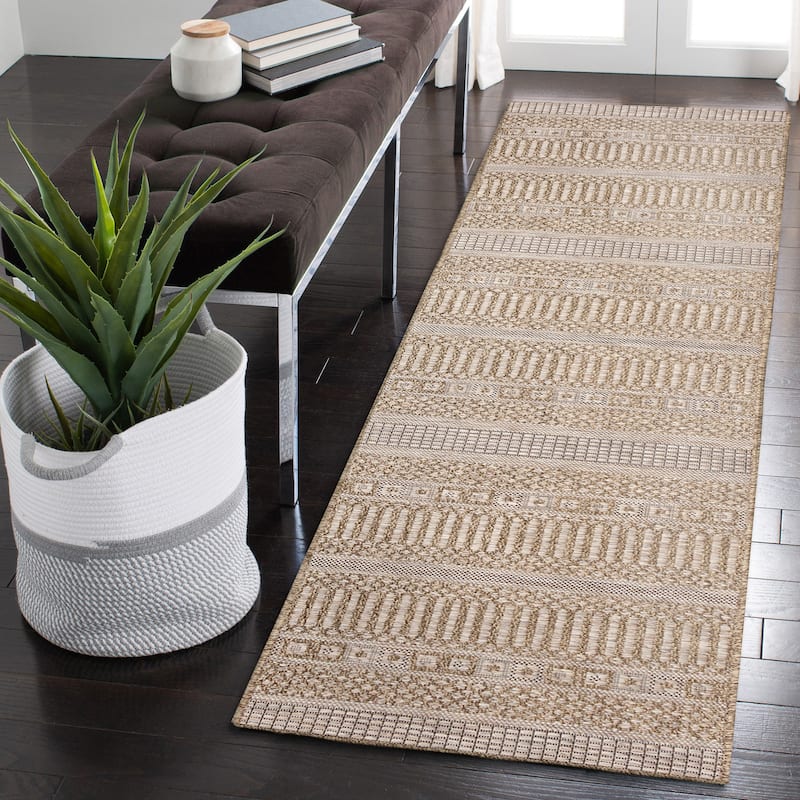 Liora Manne Orly Stripe Indoor/Outdoor Rug - 1'11" x 7'6" - Beige/Natural