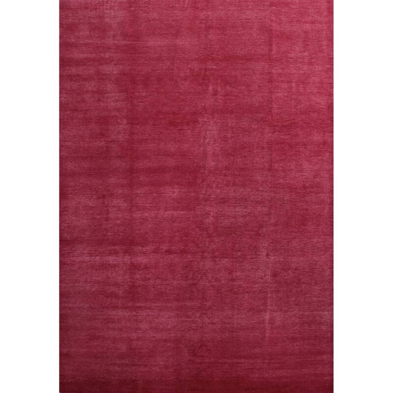 Hand Knotted Oriental 100% Wool Carpet Modern Solid Pink Gabbeh Area Rug - 12' 4'' X 9' 3''