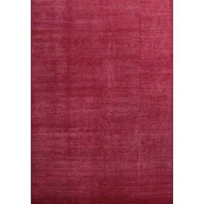 Hand Knotted Oriental 100% Wool Carpet Modern Solid Pink Gabbeh Area Rug - 12' 4'' X 9' 3''