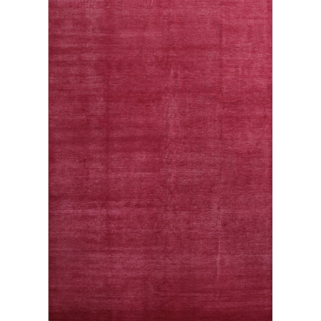 Hand Knotted Oriental 100% Wool Carpet Modern Solid Pink Gabbeh Area Rug - 12' 4'' X 9' 3''