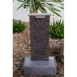 XBrand Free Standing Textured Water Fountain w/Pedestal, Indoor Outdoor Décor, 32.5 Inch Tall, Black