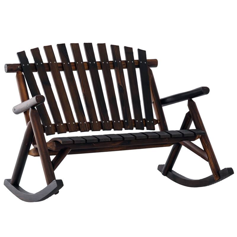 Outsunny 2-Person Wooden Rocking Chair Adirondack Rocker Bench with Rustic Style, Slatted Design