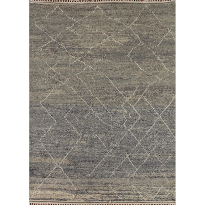 Gray Plush Moroccan Oriental Area Rug Handmade Wool Carpet - 7'11" x 10'8"