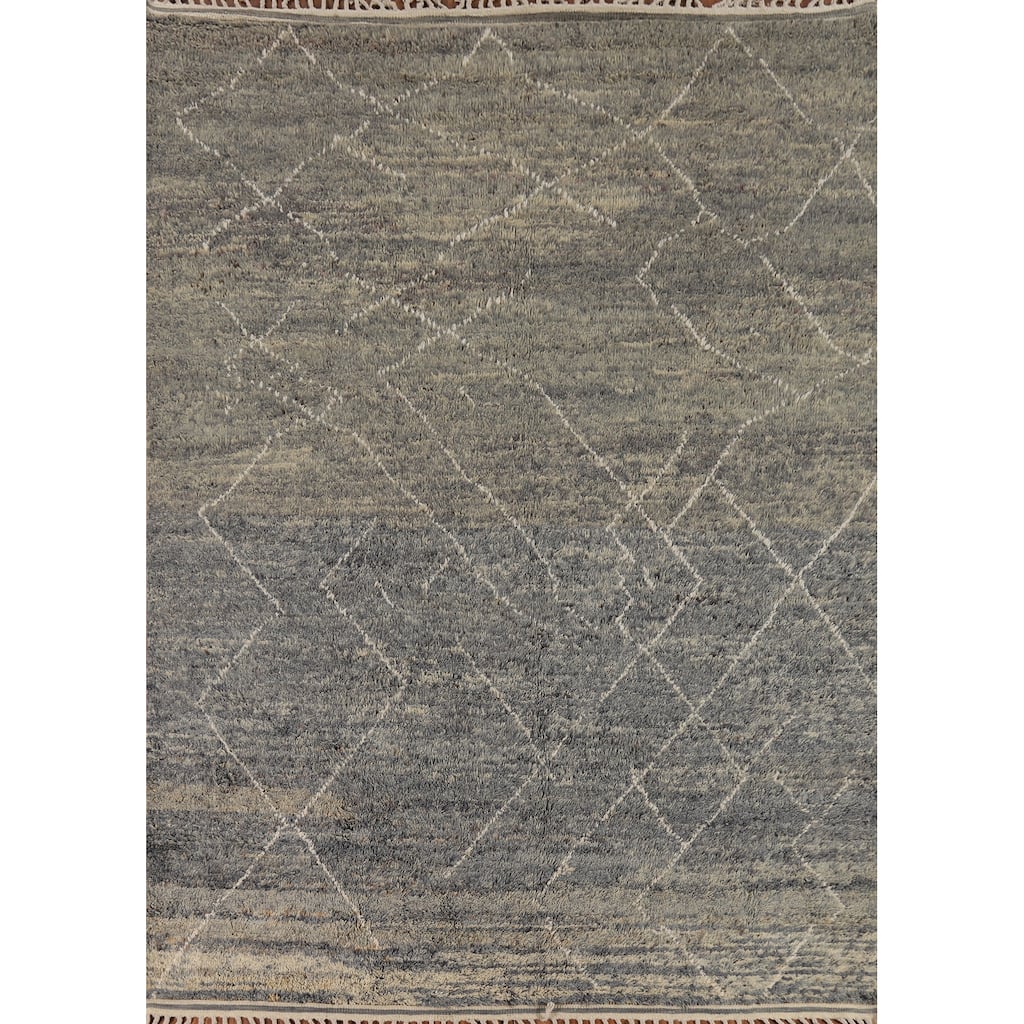 Gray Plush Moroccan Oriental Area Rug Handmade Wool Carpet - 7'11" x 10'8"