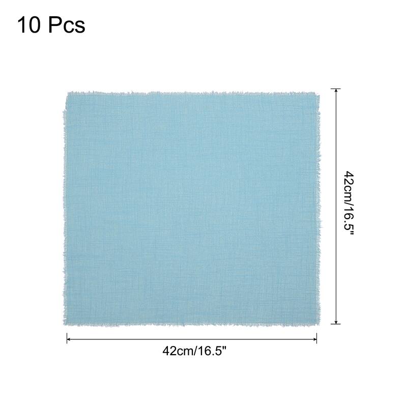 10pcs Cloth Napkins 16.5x16.5 Inches Cotton Linen Napkins with Fringe - Light Blue