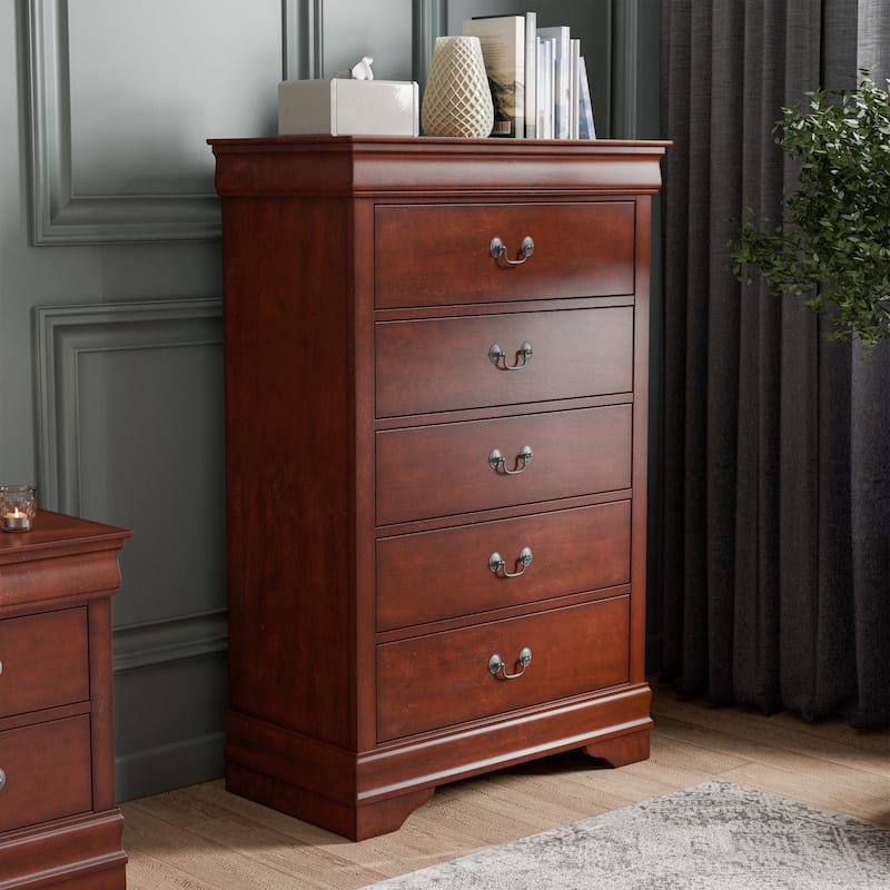 Furniture of America Devi Traditional Solid Wood 5-drawer Chest - Cherry