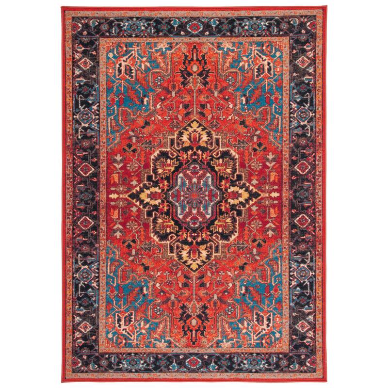 SAFAVIEH Journey Machine Washable Slip Resistant Kristi Oriental Medallion - 6'7" x 6'7" Square - Red/Blue