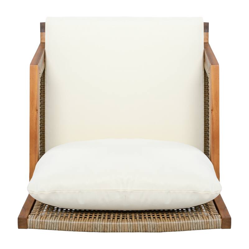 Christopher Knight Home - Ethel 4-Piece Outdoor Acacia Wood & Wicker Patio Conversation Set with Cushions