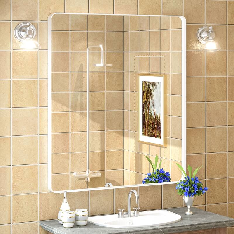 Modern Metal Frame Wall Mounted Bathroom Vanity Mirror - 36x32 - White