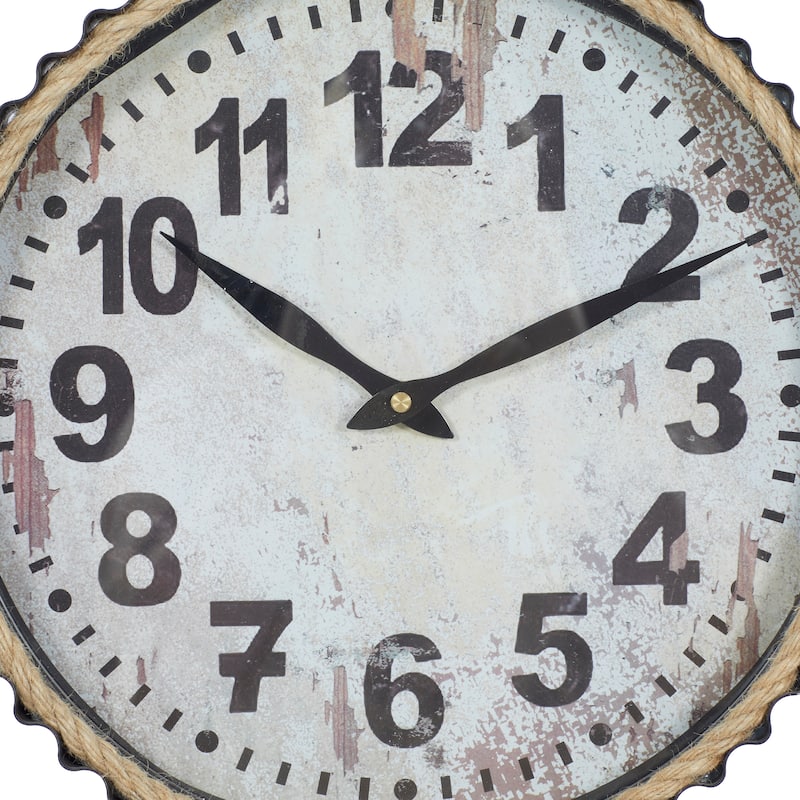Black Metal Pocket Watch Style Decorative Wall Clock with Rope Accent