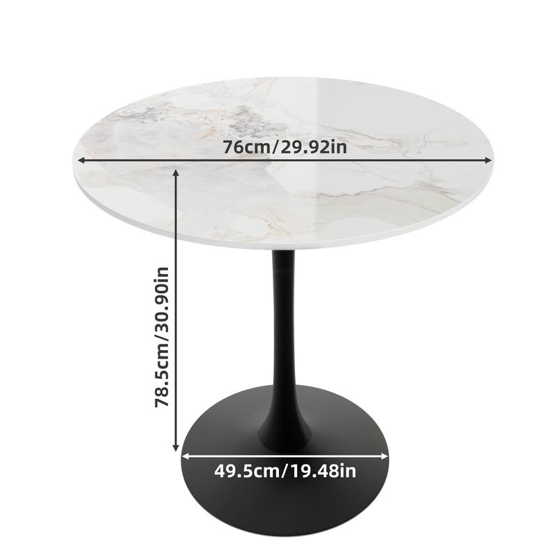 Round Dining Table Marble Modern Tulip Table Slate Tabletop with Metal Pedestal Base