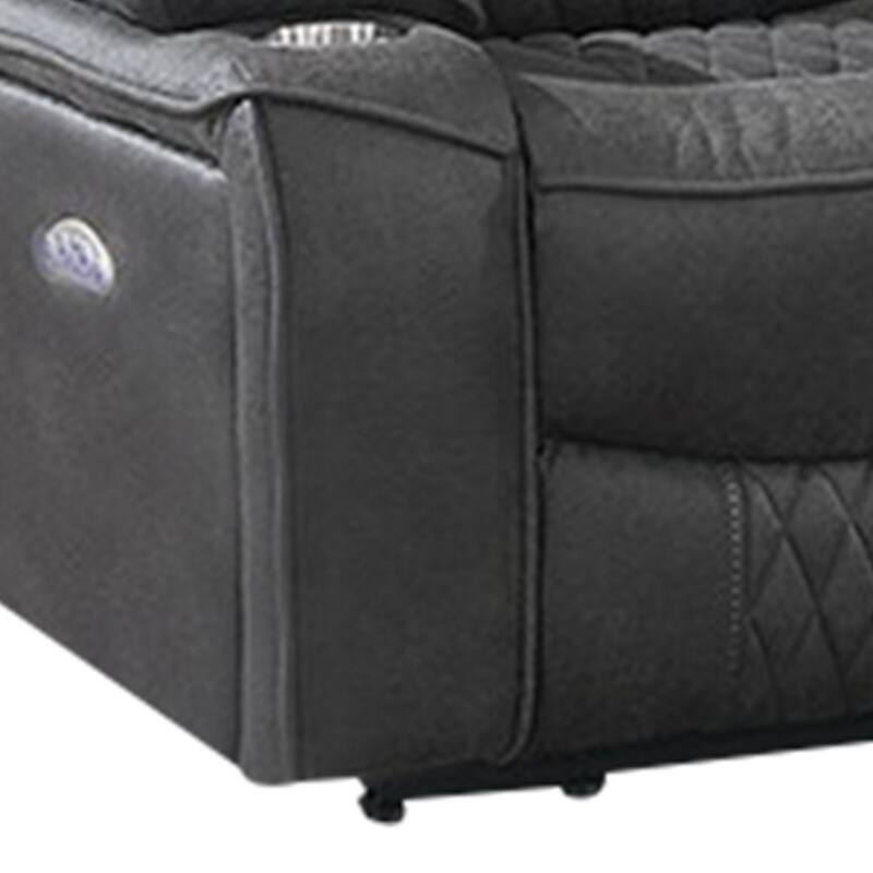 Seda 71 Inch Power Reclining Loveseat, Storage Console, Gray Faux Leather