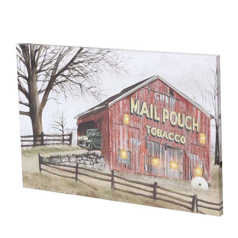 Red Barn Trail Ride Canvas Print Wall Art with LED Lights