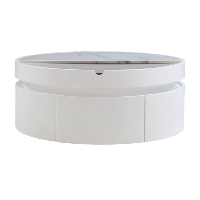 White Round Lift Coffee Table with 1 Drawer