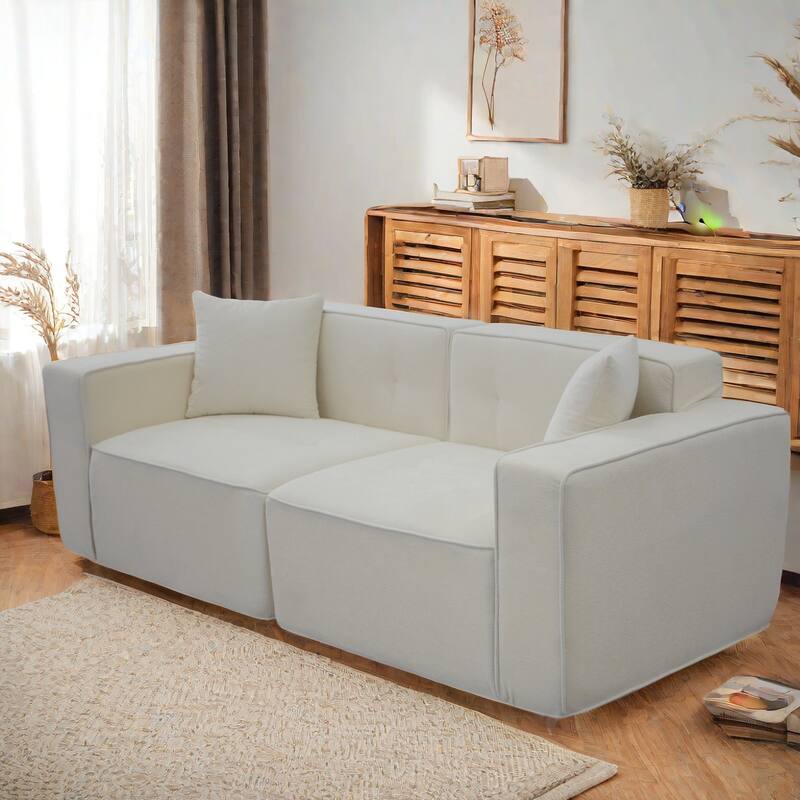 White Fabric 79x35x28 Inch Full Foam Compression Sofa with Ergonomic Design