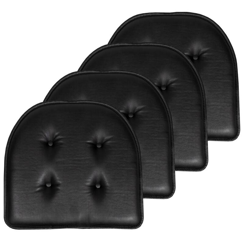 U-Shaped Faux Leather Memory Foam Chair Pads - Set of 4 - Black