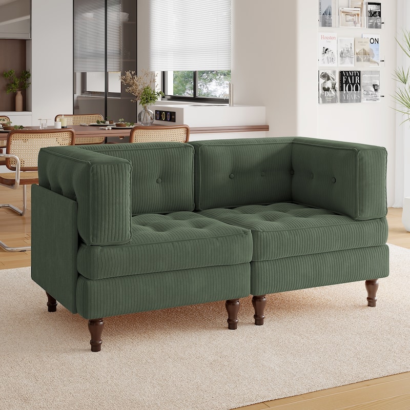 Madison Oversized Upholstered Corduroy Modular Sectional Sofa - Green-2 Piece