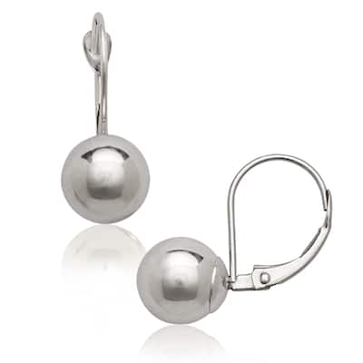 Curata 14k White Gold Polished 8x20mm Ball Stationary Lever Back Earrings