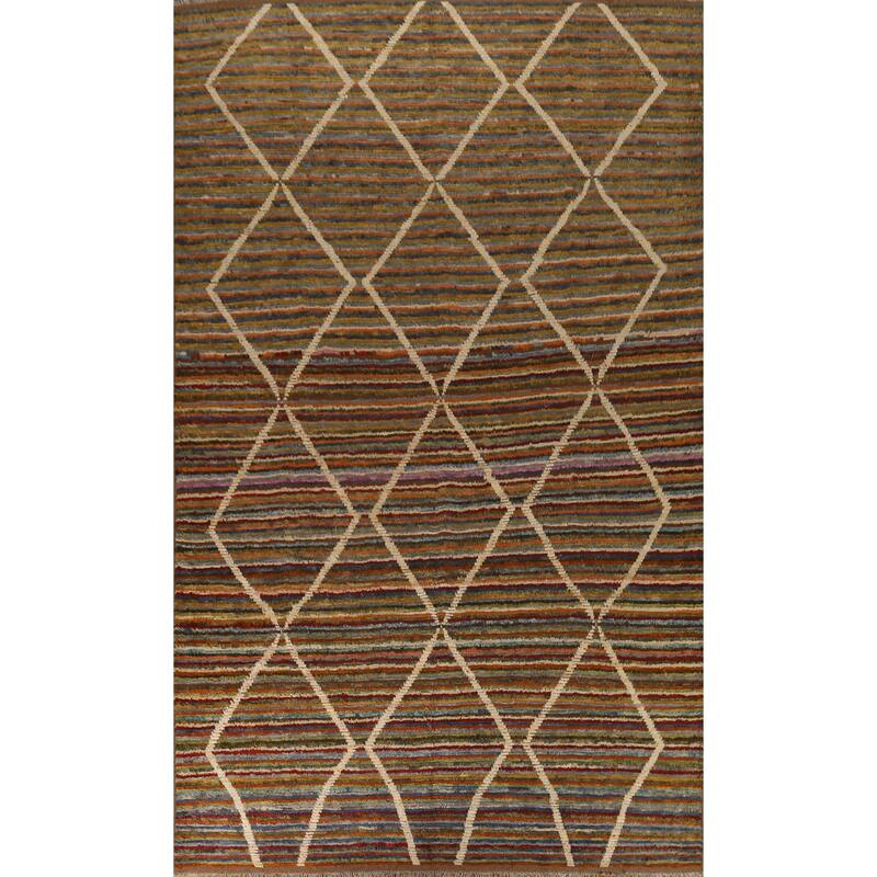 Hand Knotted Oriental 100% Wool Carpet Modern Stripe Multi-Colored Moroccan Area Rug - 13' 0'' X 9' 7''