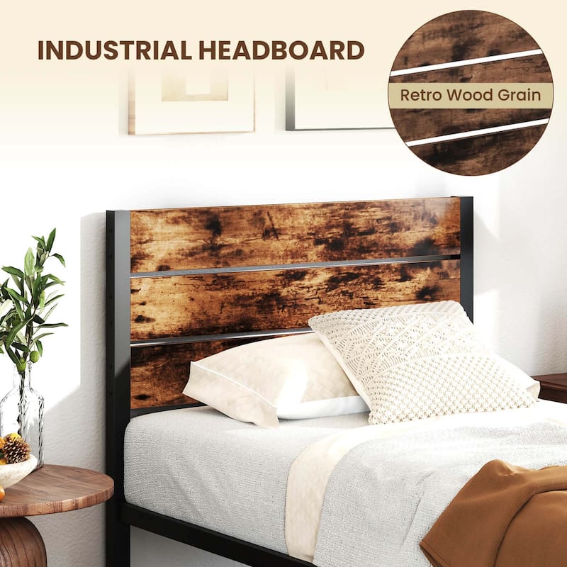 Costway Twin/Full/Queen/King Bed Frame with Tall Industrial Headboard