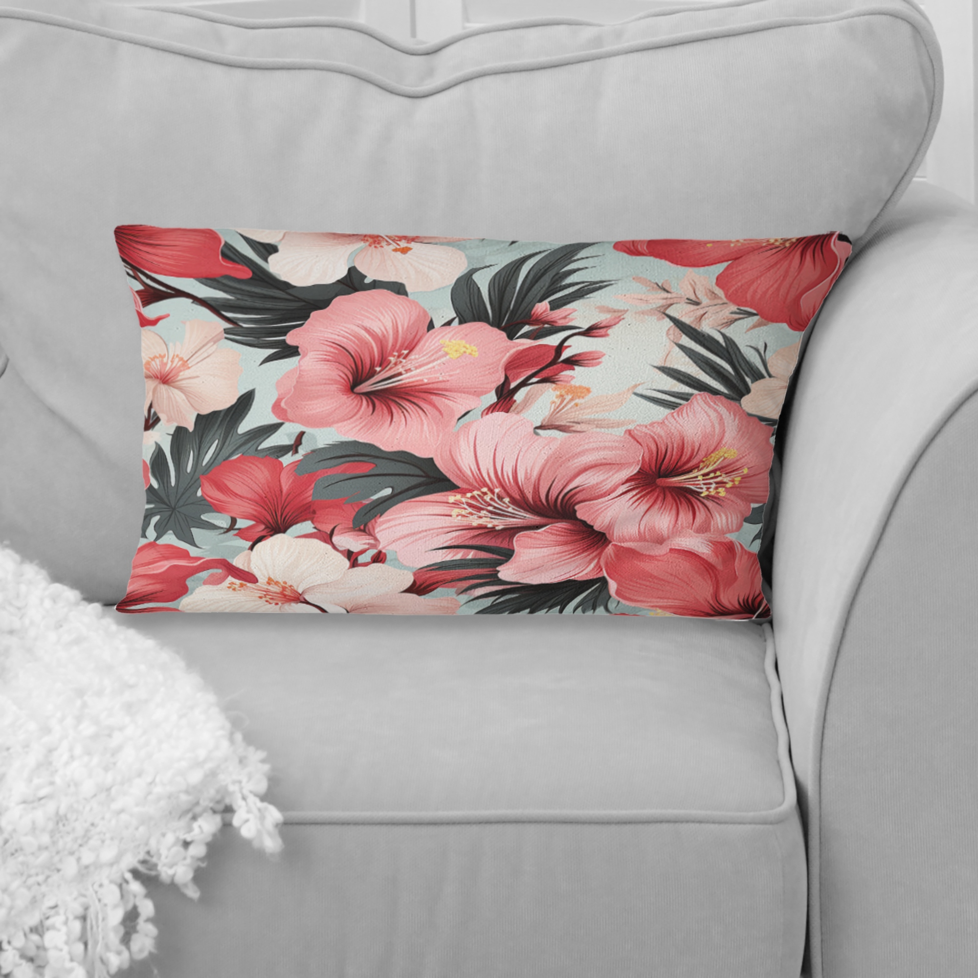 Designart Hibiscus Romance Tropical Pattern IV Tropical Printed Throw Pillow