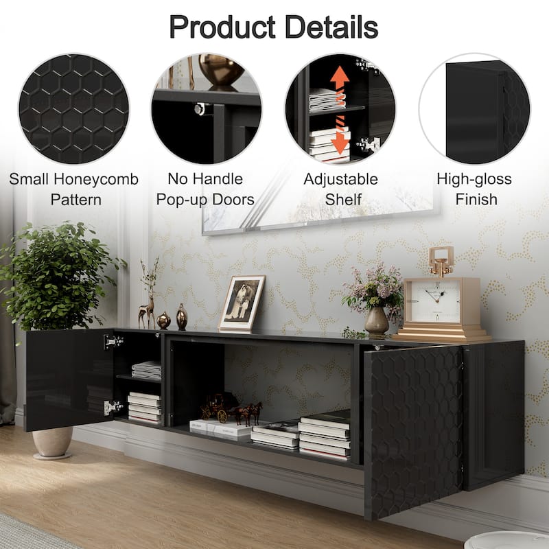 67.32" Floating TV Stand with Hidden Storage and 220lb Capacity