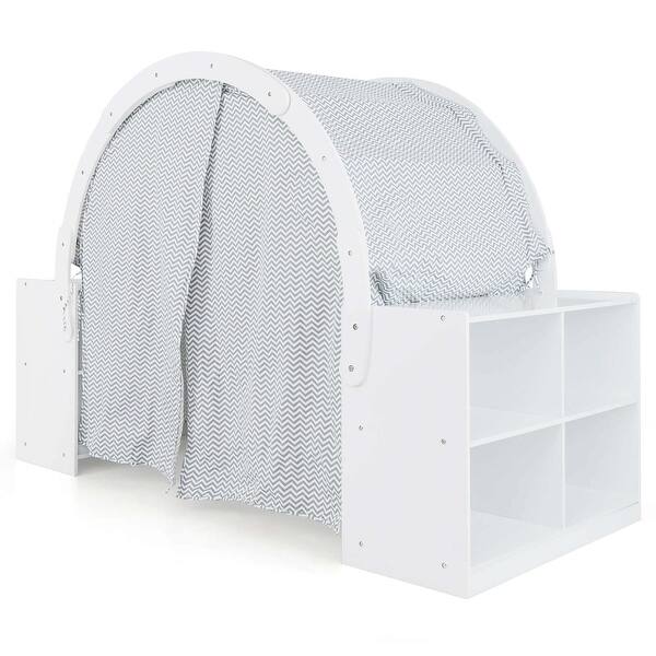 slide 2 of 6, Kids Playhouse 3-in-1 w/8 Cubbies Mattress Space & Curtain Shades - White White