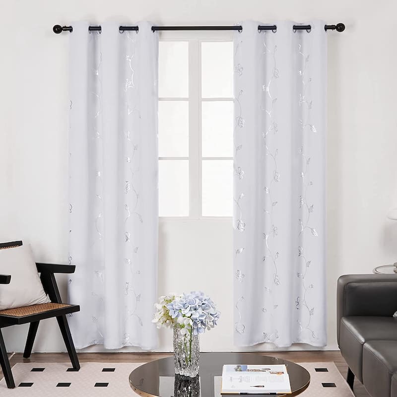Deconovo Room Darkening Silver Floral Curtains (2 Panels) - 42x45 Inch - Greyish White