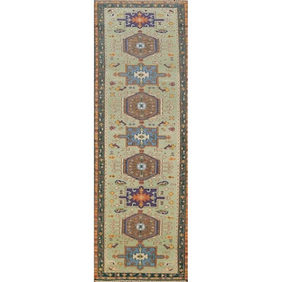 Light Green Khotan Indian Runner Rug Handmade Wool Carpet - 2'5"x 9'10"