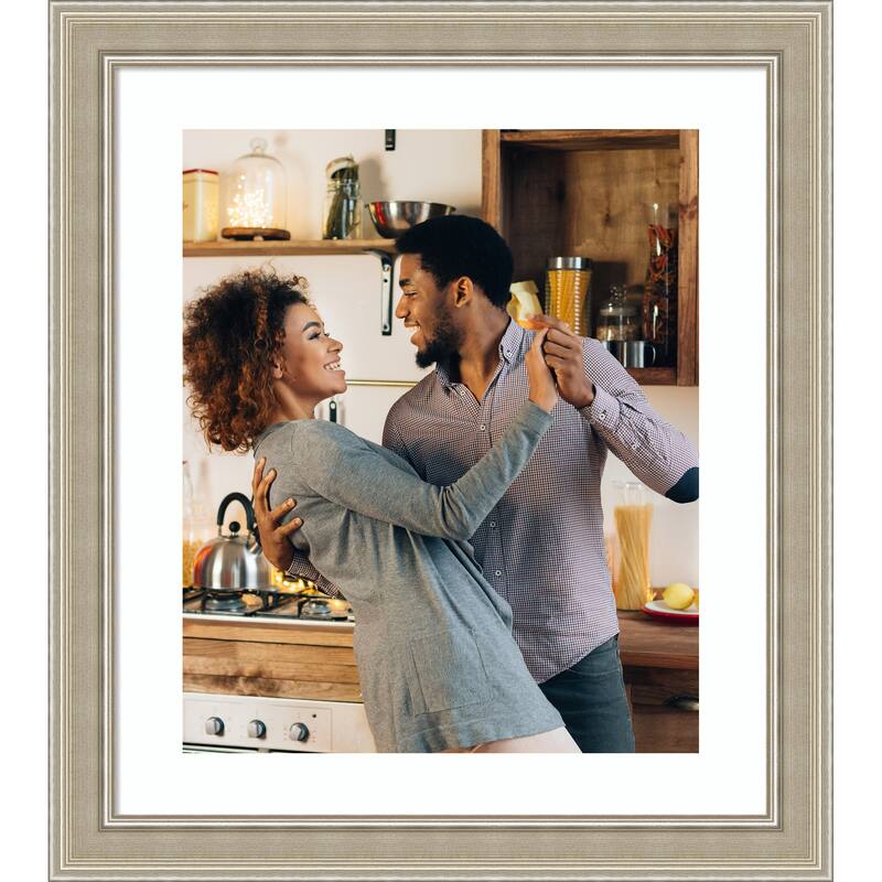 Mezzo Silver Framed Picture Frame, Photo Frame - 20x24 Matted White 16x20