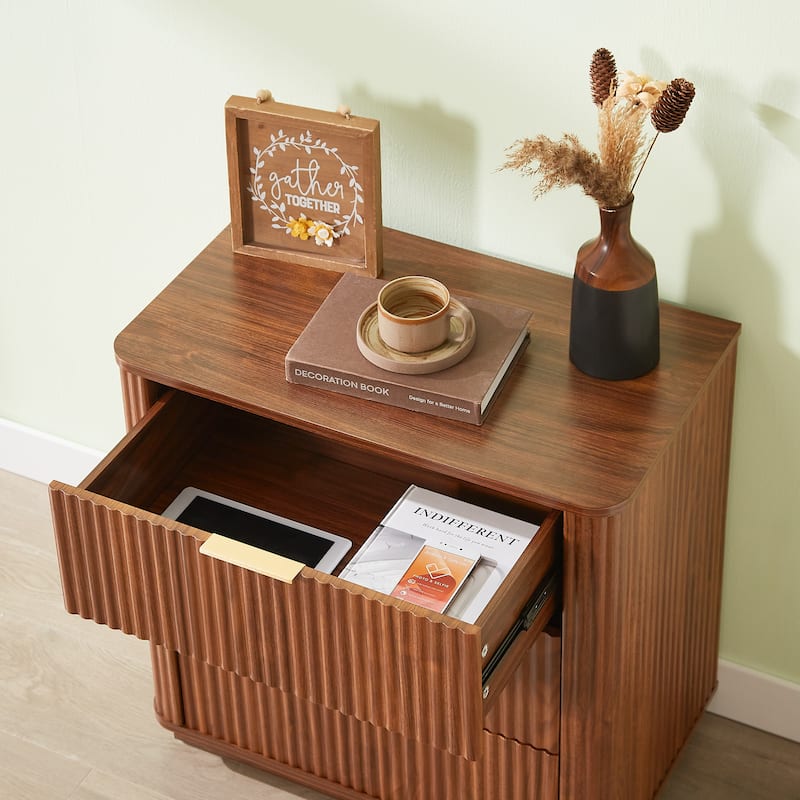 3 Drawers Drasser 2PCS, Modern Chest of Drawers Curved wave Design,Nightstand,Wood Drawer Organizer,27.6"W x 15.8"D x 27.4"H