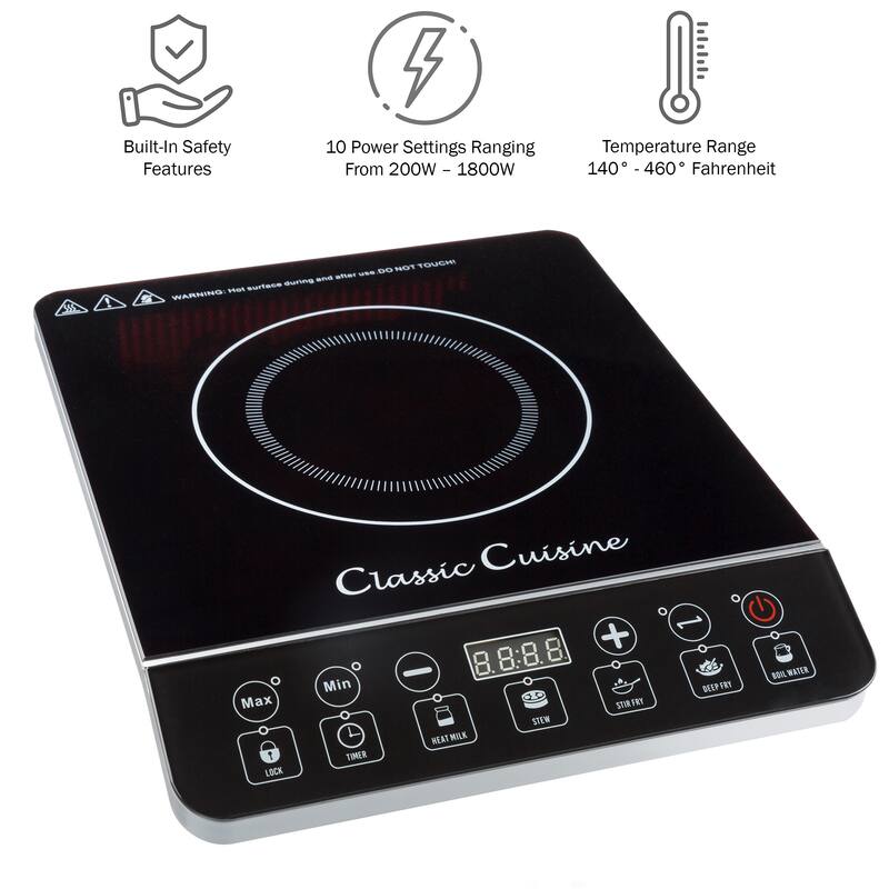 Induction Cooktop - Multifunctional 1800W Electric Stove Top - Hot Plate by Classic Cuisine (Black)