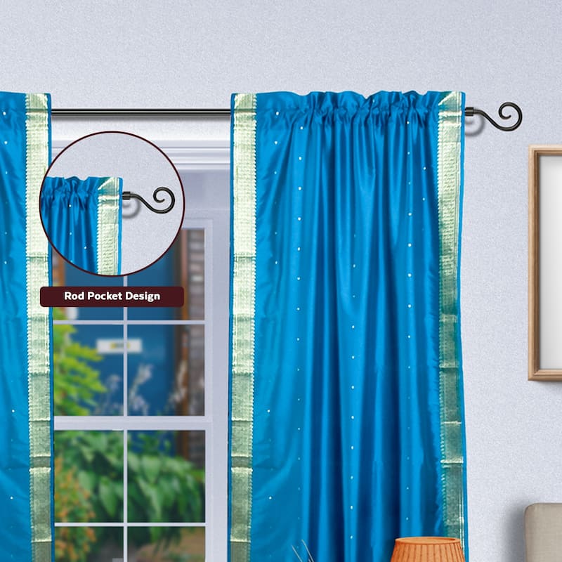 Turquoise Rod Pocket Sheer Sari Curtain / Drape / Panel - Piece