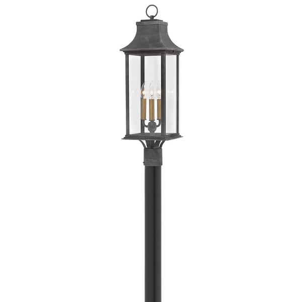 slide 1 of 1, Hinkley Lighting Adair 3 Light 27.75" Tall Heritage Post Light with Aged Zinc