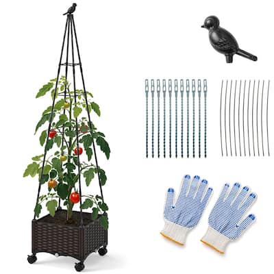 Costway 1/2 PCS Raised Garden Bed with Plant Box & Obelisk Trellis