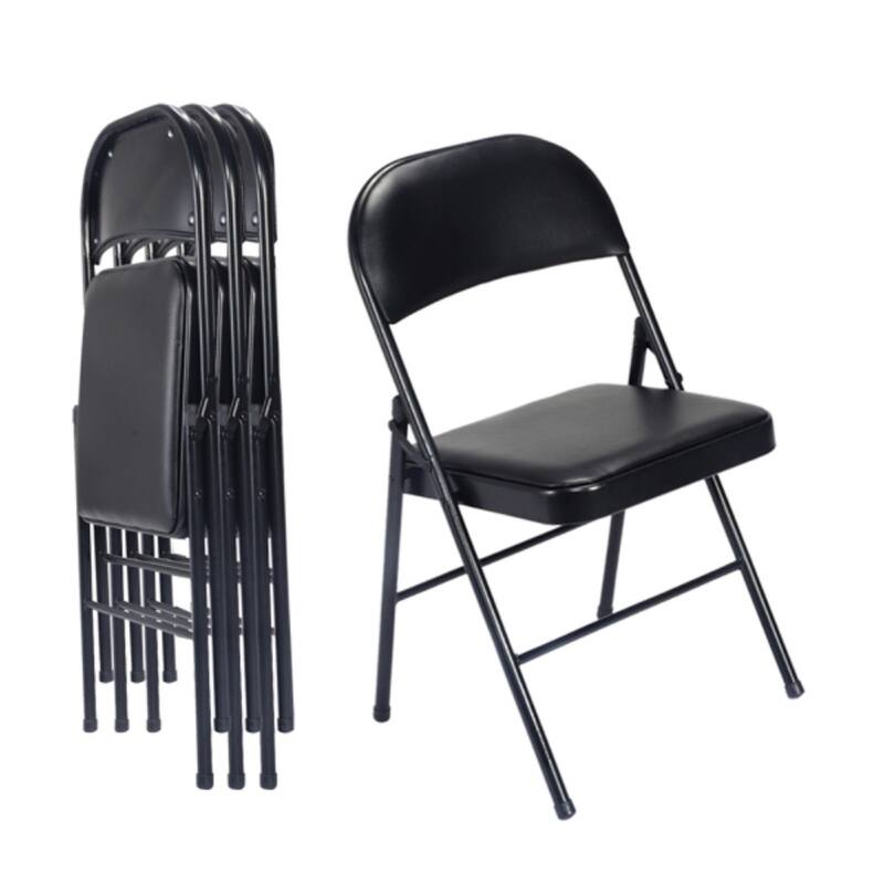 4pcs Elegant Foldable Iron & PVC Chairs for Convention & Exhibition Black - 15.75"L x 17.72"W x 30.71"H